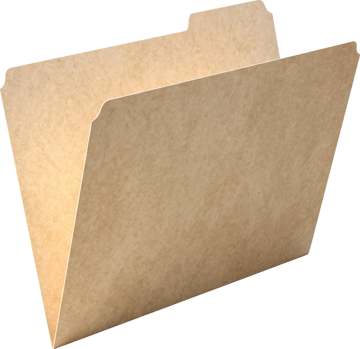 A manila file folder, standing slightly open.